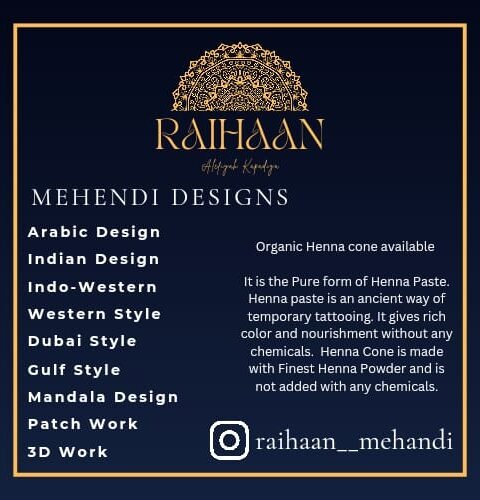 Intricate bridal henna design by Raihaan Mehndi, the best Bridal Mehndi Artist in Nallasopara
